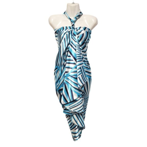 Blue and Black Pareo Sarong Skirt Strapless Dress Beach Cover Up Vacation Outfit - Picture 1 of 7
